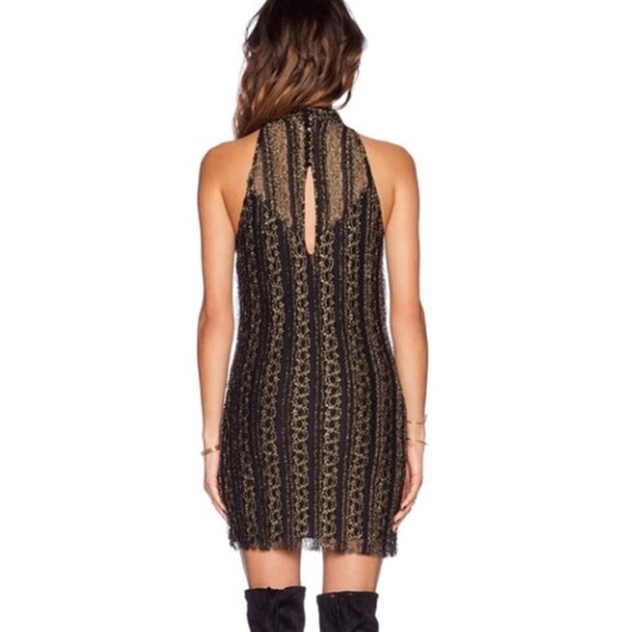 Free People Call A Cab Mini Dress Black & Gold Size Medium - Picture 2 of 8